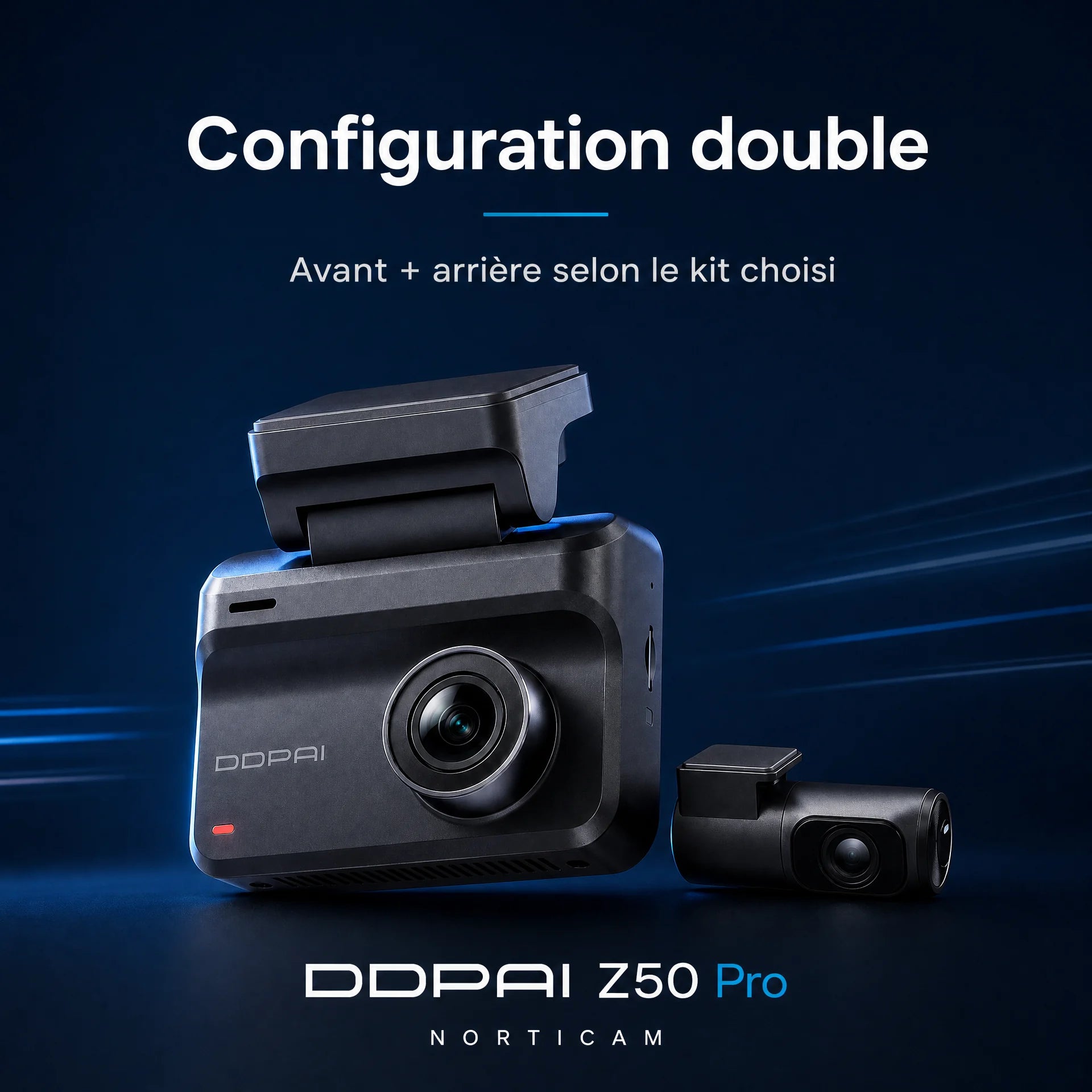 DDPAI Z50 Pro configuration double avant et arrière selon le kit choisi