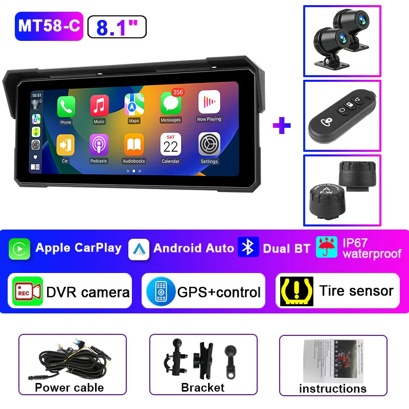 Dashcam moto 4K — Jansite 8,1 pouces