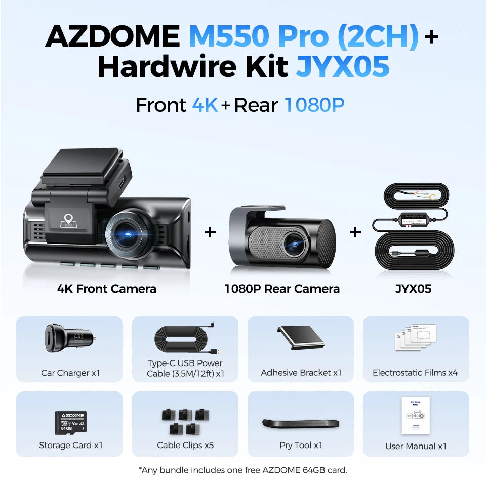 Dashcam voiture vision nocturne 4K — AZDOME M550 Pro