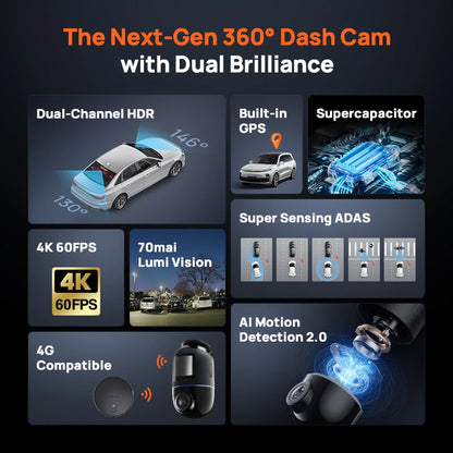 Dashcam voiture 360° 4K — 70mai X800 Omni