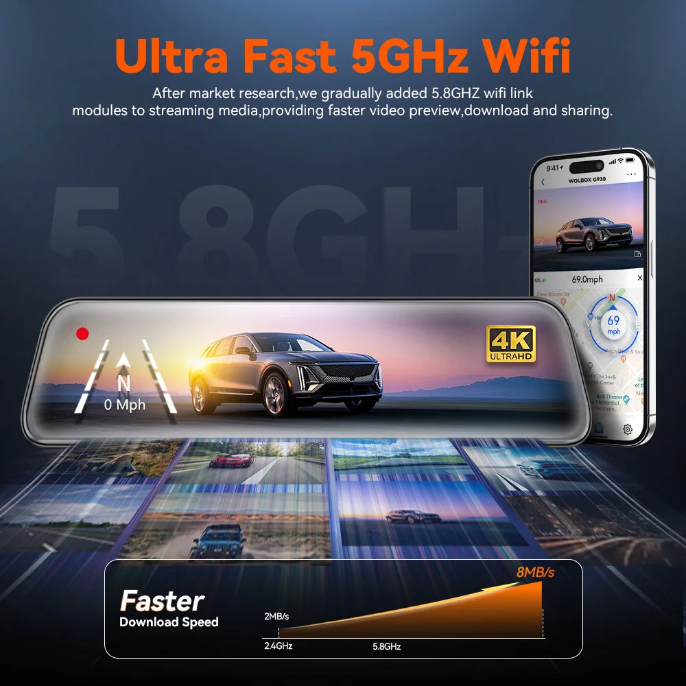 Dashcam rétroviseur sans fil 4K — WOLFBOX G930