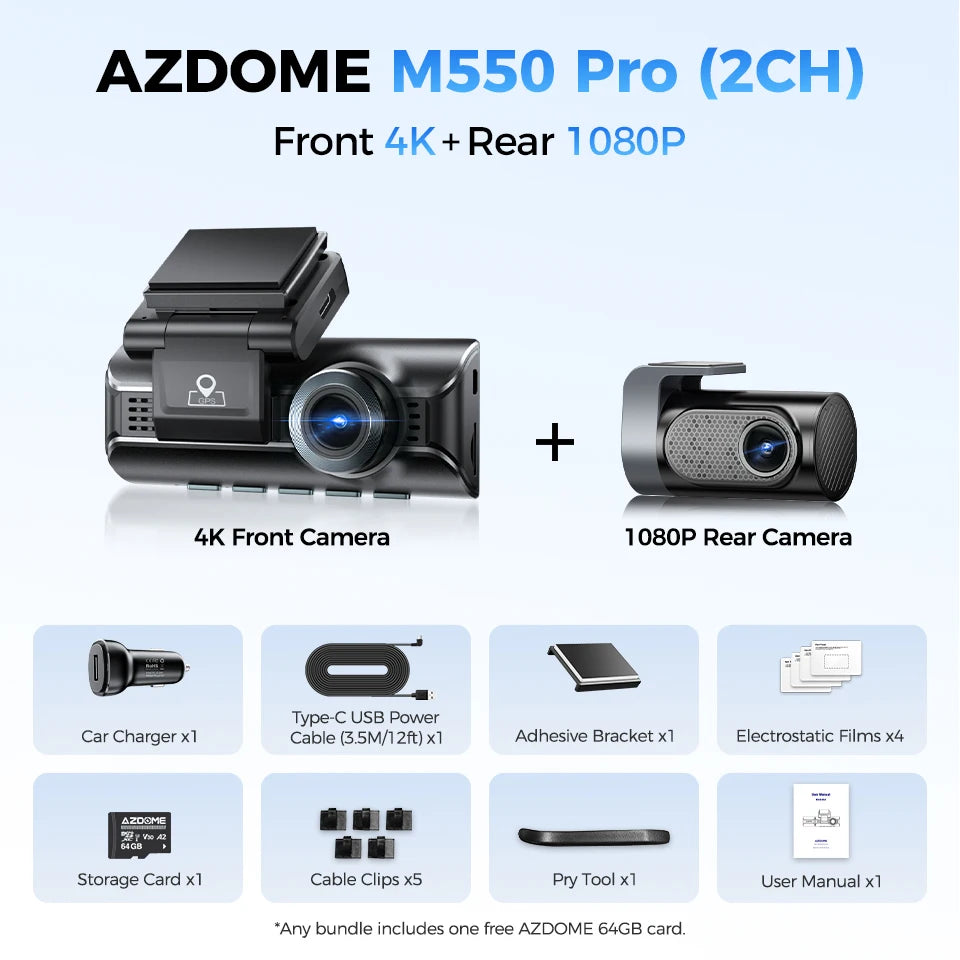 Dashcam voiture vision nocturne 4K — AZDOME M550 Pro