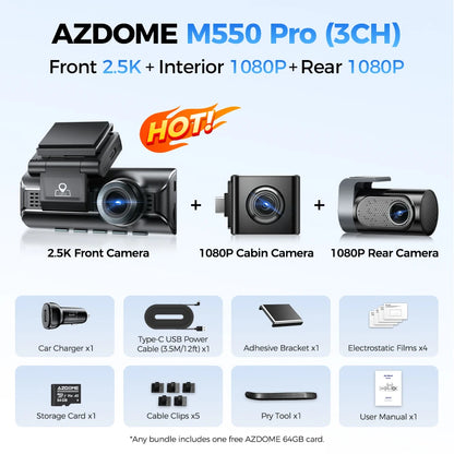 Dashcam voiture vision nocturne 4K — AZDOME M550 Pro