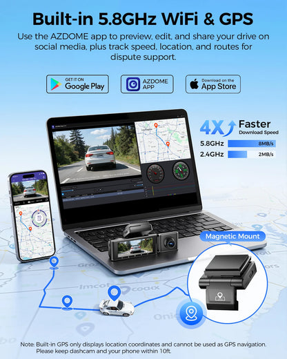 Dashcam voiture vision nocturne 4K — AZDOME M550 Pro