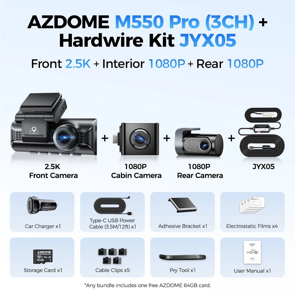 Dashcam voiture vision nocturne 4K — AZDOME M550 Pro