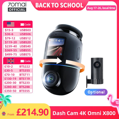 Dashcam voiture 360° 4K — 70mai X800 Omni