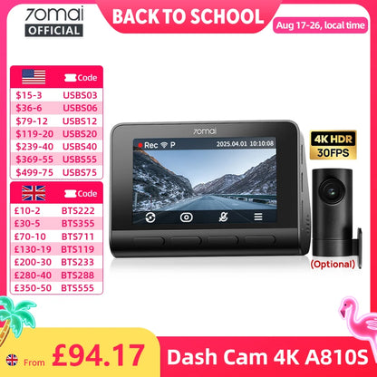 Dashcam 4K GPS — 70mai A810S