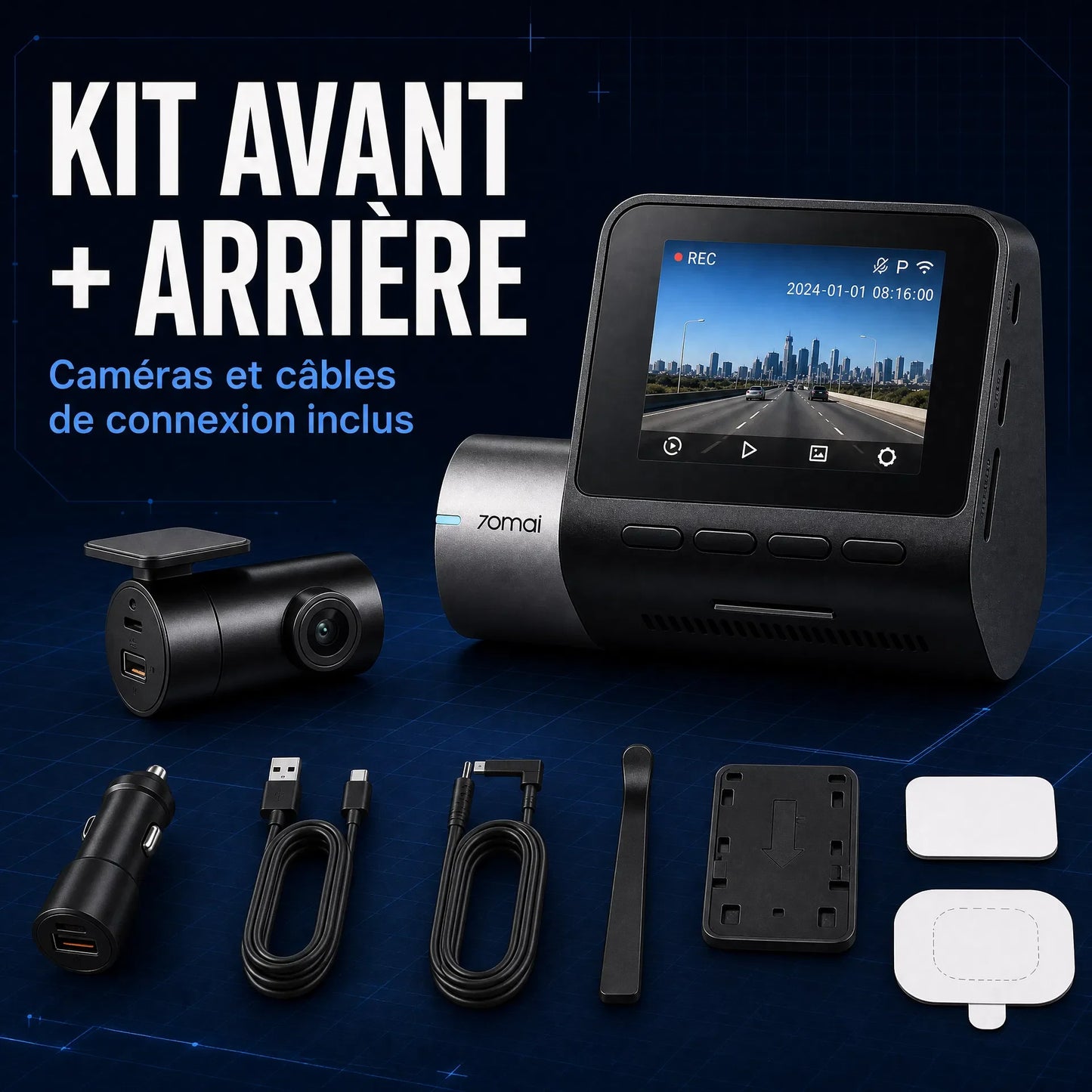 Dashcam 3K voiture avant arrière – 70mai A510