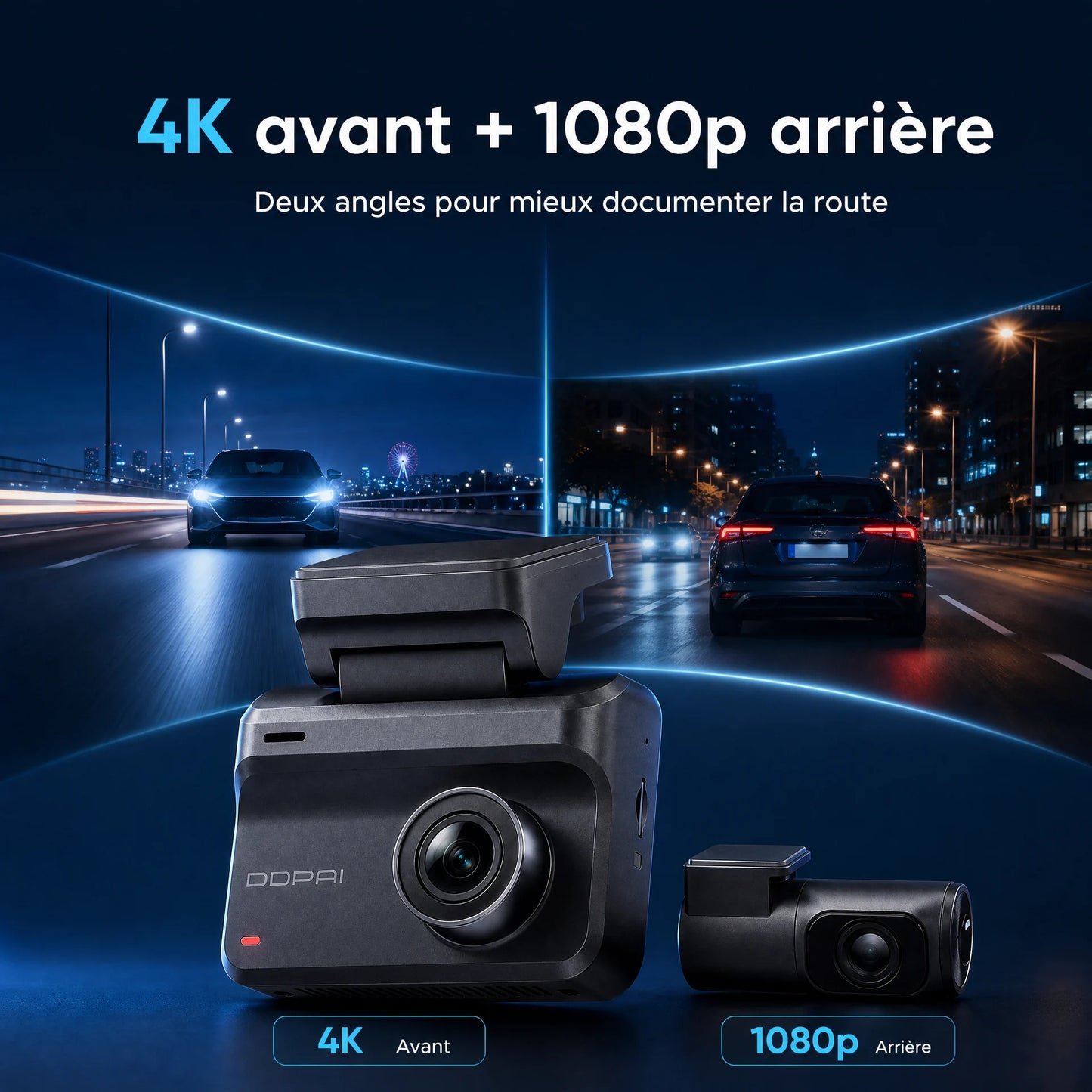 DDPAI Z50 Pro dashcam 4K avant et 1080p arrière