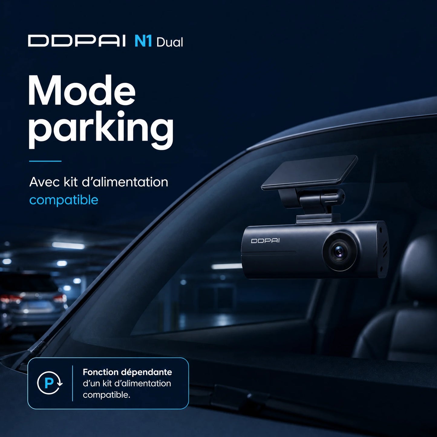 DDPAI N1 Dual dashcam avec mode parking selon le kit d’alimentation