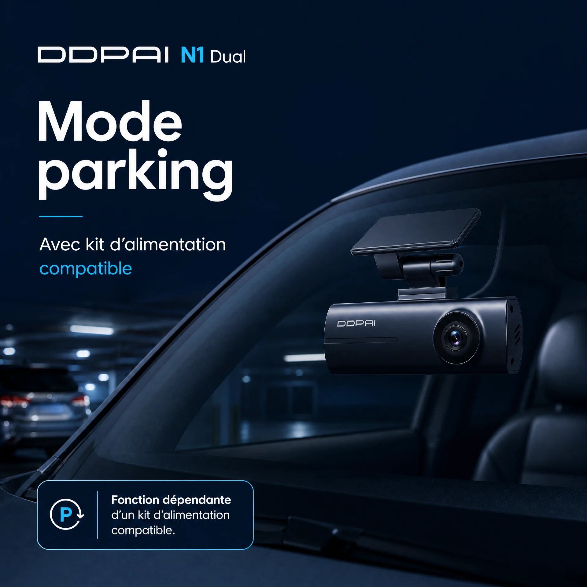 DDPAI N1 Dual dashcam avec mode parking selon le kit d’alimentation