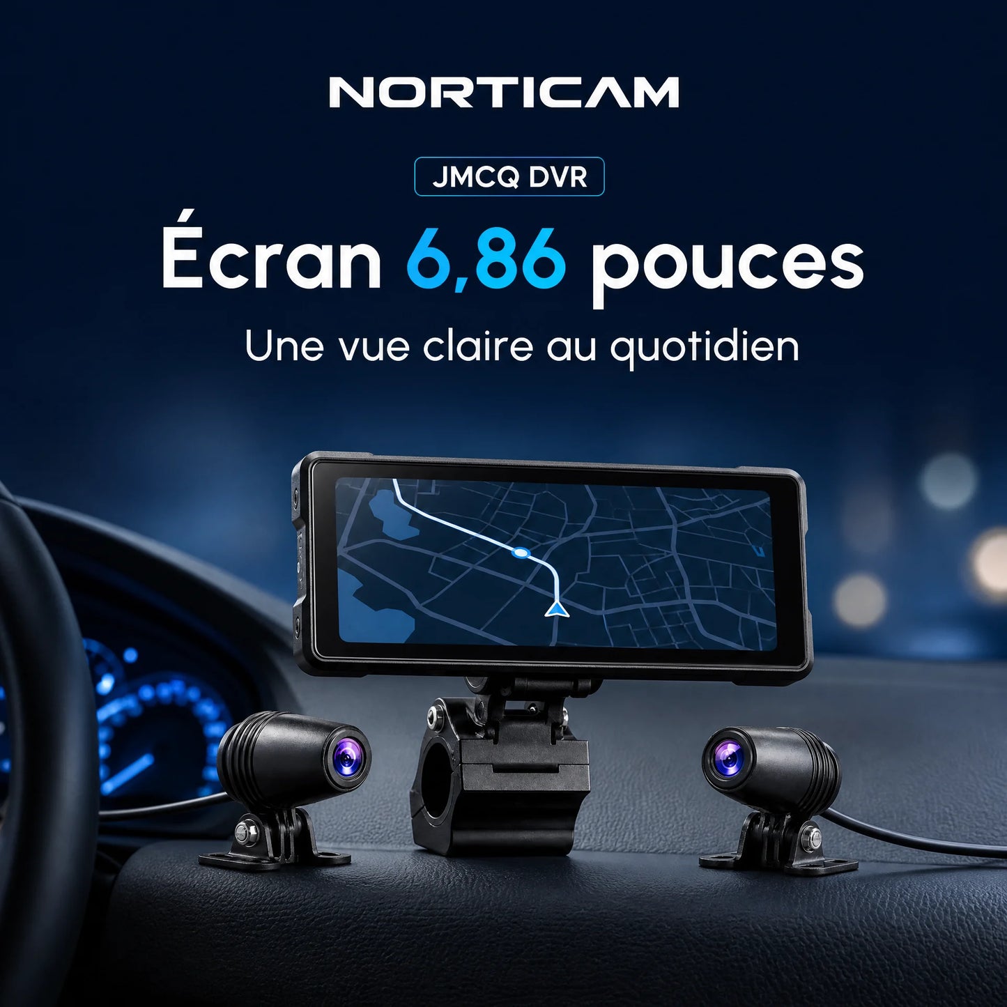 JMCQ DVR dashcam moto avec écran 6,86 pouces