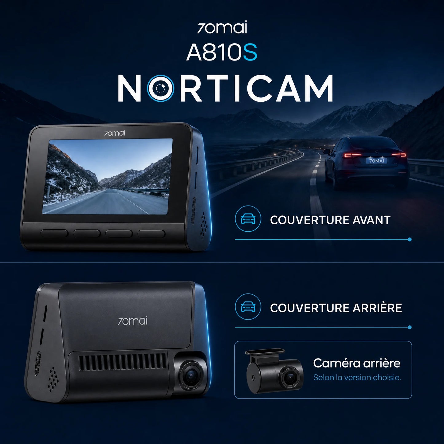 70mai A810S caméra arrière selon la version choisie